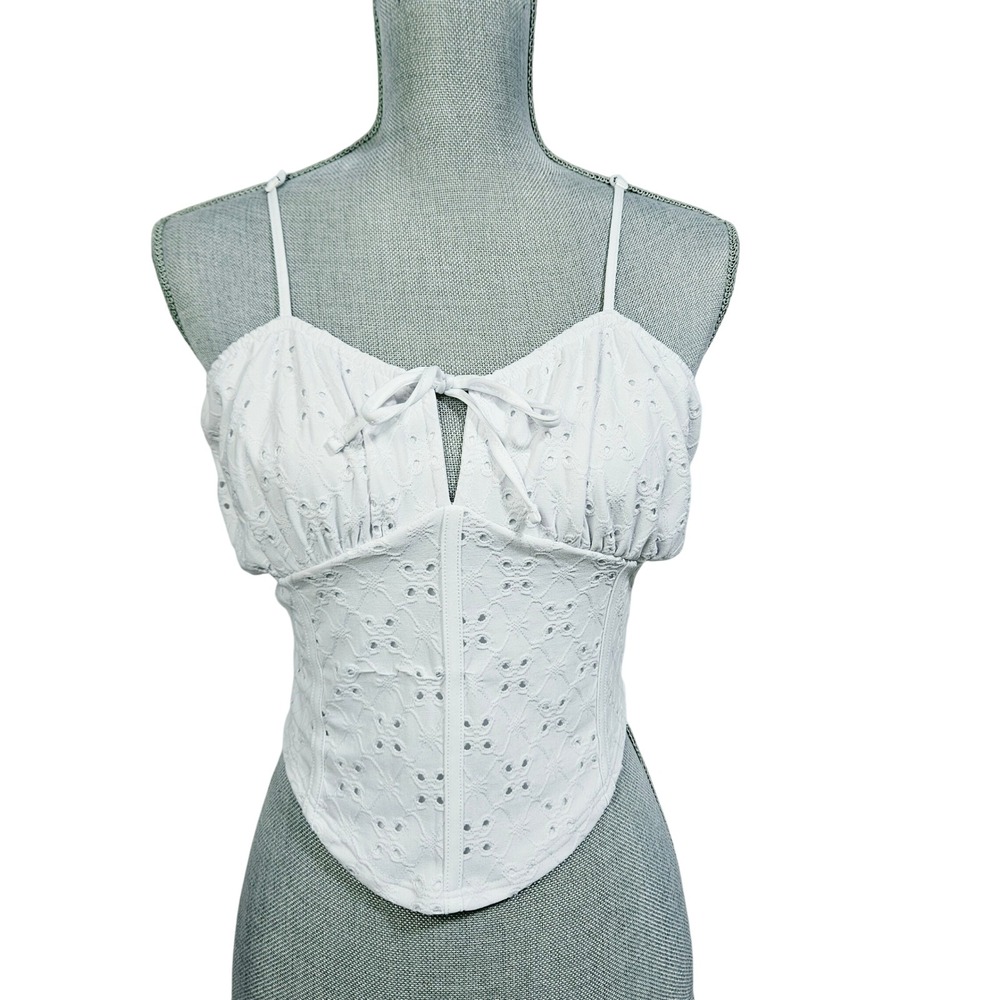 Jolie & Joy White Floral Eyelet Smocked‎ Camisole Large Coquette Cottagecore